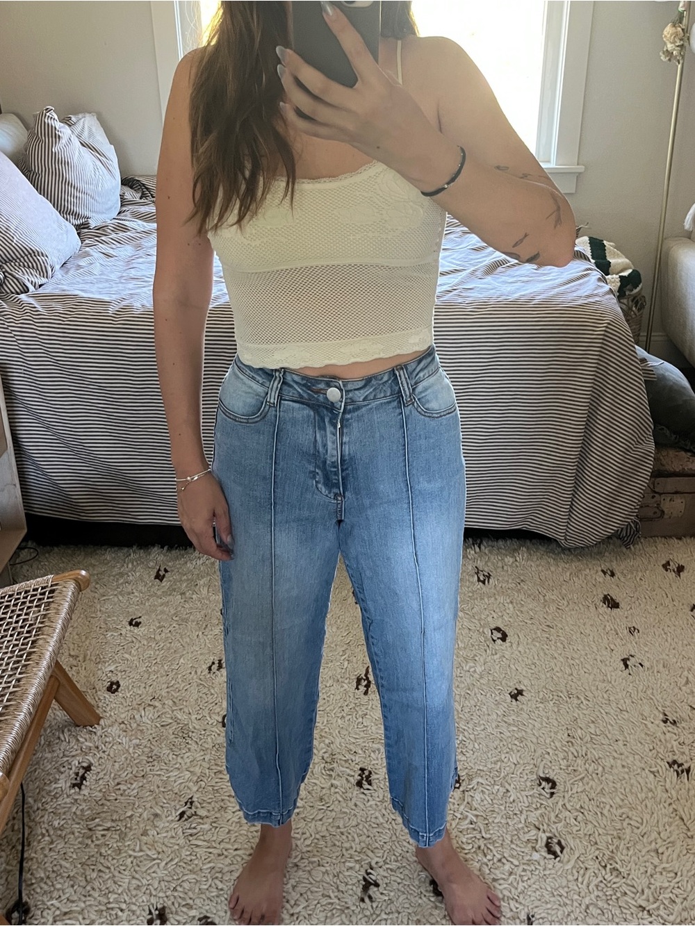 Skies Are Blue Light Blue High-Rise Cropped Jeans with Front Seams